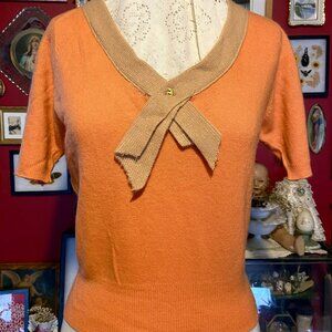 Vintage Orange Cream Pushup Pop Sweater with Tan Trim 1950 to1960